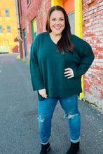 Load image into Gallery viewer, Casual Chic Hunter Green Oversized V Neck Rib Knit Sweater
