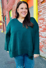 Load image into Gallery viewer, Casual Chic Hunter Green Oversized V Neck Rib Knit Sweater
