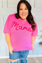 Load image into Gallery viewer, Take A Bow Pink &quot;Mama&quot; Embroidery Puff Sleeve Sweater Top
