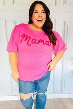 Load image into Gallery viewer, Take A Bow Pink &quot;Mama&quot; Embroidery Puff Sleeve Sweater Top
