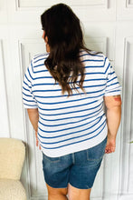 Load image into Gallery viewer, America Proud Blue Striped Embroidered Puff Sleeve Top
