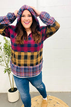 Load image into Gallery viewer, Holiday Ready Red &amp; Mustard Plaid Notched Neck Flannel Hoodie
