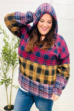 Load image into Gallery viewer, Holiday Ready Red &amp; Mustard Plaid Notched Neck Flannel Hoodie
