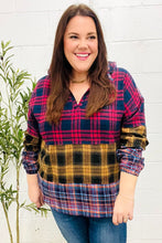 Load image into Gallery viewer, Holiday Ready Red &amp; Mustard Plaid Notched Neck Flannel Hoodie
