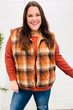 Load image into Gallery viewer, Put Together Rust Taupe Plaid Snap Button Quilted Puffer Vest
