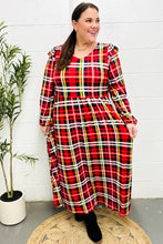 Load image into Gallery viewer, Adorable In Red Plaid Ruffle Detail Fit &amp; Flare Midi Dress
