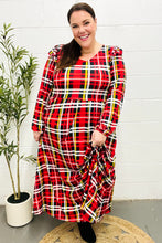 Load image into Gallery viewer, Adorable In Red Plaid Ruffle Detail Fit &amp; Flare Midi Dress
