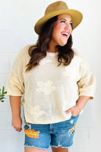 Load image into Gallery viewer, Feel Charming Oatmeal Floral Netted Crochet 3/4 Sleeve Sweater Top
