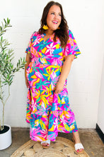 Load image into Gallery viewer, Tropical Trance Fuchsia Floral Smocked Waist Maxi Dress
