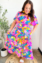 Load image into Gallery viewer, Tropical Trance Fuchsia Floral Smocked Waist Maxi Dress
