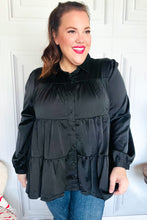 Load image into Gallery viewer, Perfectly You Black Button Down Tiered Babydoll Satin Top
