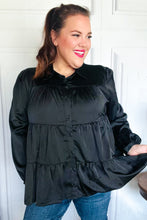 Load image into Gallery viewer, Perfectly You Black Button Down Tiered Babydoll Satin Top
