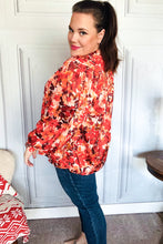 Load image into Gallery viewer, Fall Vibes Rust Floral Print Notched Neck Smocked Satin Top
