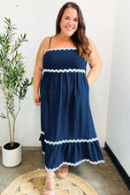 Load image into Gallery viewer, Bold &amp; Sassy Navy Square Neck Ric Rac Trim Adjustable Straps Maxi
