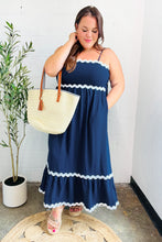 Load image into Gallery viewer, Bold &amp; Sassy Navy Square Neck Ric Rac Trim Adjustable Straps Maxi
