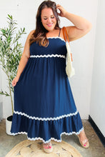 Load image into Gallery viewer, Bold &amp; Sassy Navy Square Neck Ric Rac Trim Adjustable Straps Maxi
