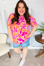 Load image into Gallery viewer, Feel Your Best Fuchsia Orange Floral Print Frill Mock Neck Top
