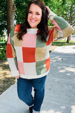 Load image into Gallery viewer, Be Bold Ivory &amp; Rust Checker Jacquard Knit Sweater
