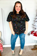 Load image into Gallery viewer, Holiday Ready Black Velvet Multicolor Sequin Puff Sleeve Top
