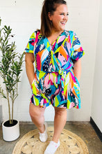 Load image into Gallery viewer, Tropical Vibes Multicolor Tropical Print Surplice Tie Waist Romper
