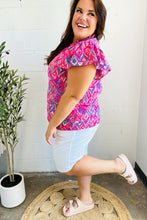 Load image into Gallery viewer, Eyes On You Fuchsia Boho Ikat Print Frill Notch Neck Top
