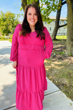 Load image into Gallery viewer, Beautiful You Berry Pintuck Detail Frill V Neck Maxi Dress
