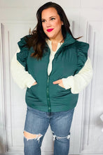 Load image into Gallery viewer, Feeling Festive Hunter Green Zipper Up Quilted Ruffle Sleeve Puffer Vest
