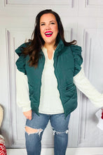 Load image into Gallery viewer, Feeling Festive Hunter Green Zipper Up Quilted Ruffle Sleeve Puffer Vest
