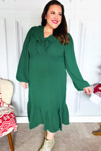 Load image into Gallery viewer, Beautiful You Holiday Green Overlap Ruffle V Neck Midi Dress
