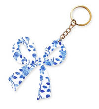 Load image into Gallery viewer, Blue Floral Bow Keychain
