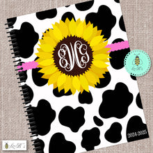 Load image into Gallery viewer, Cow Print Teacher Planner with Sunflower
