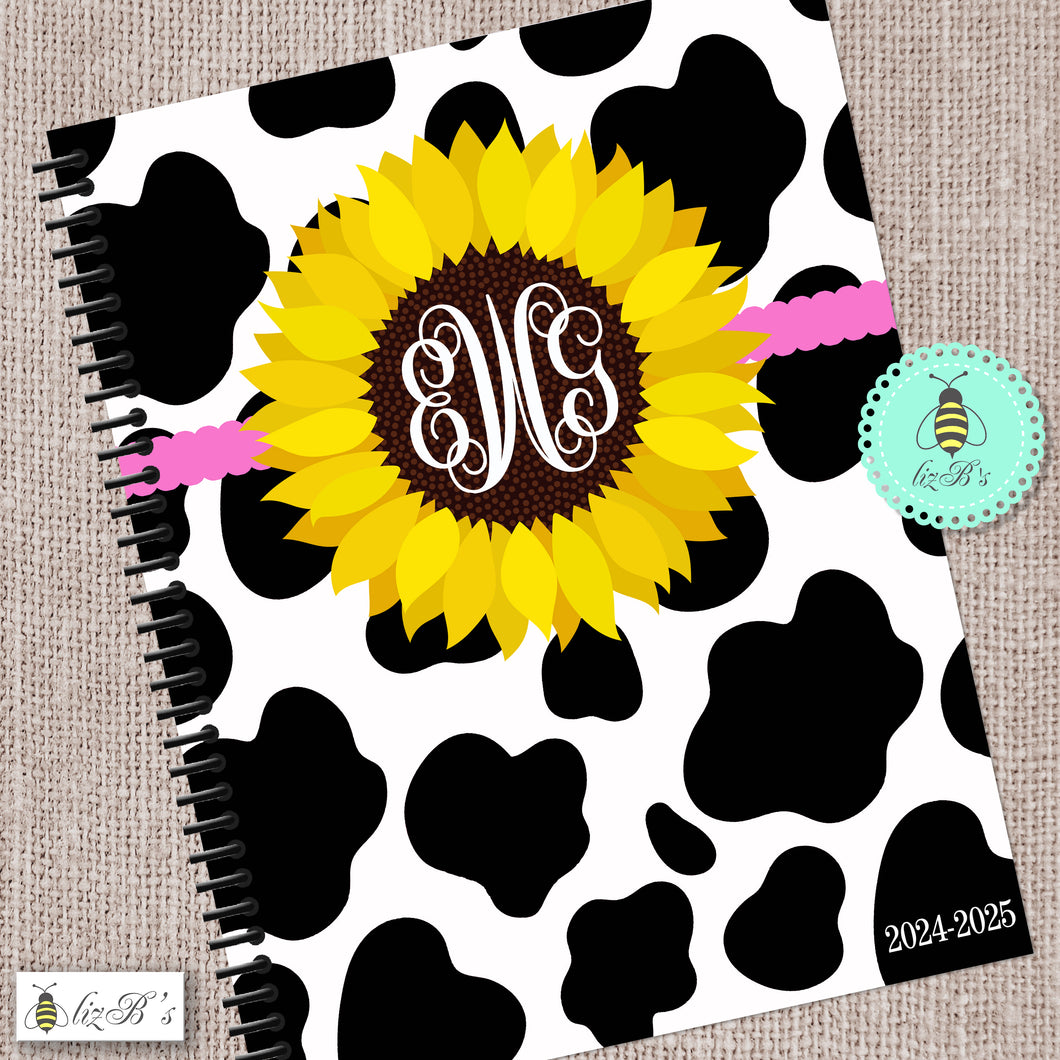 Cow Print Teacher Planner with Sunflower