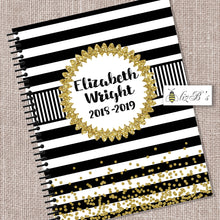 Load image into Gallery viewer, Black and Gold Glitter Teacher Planner
