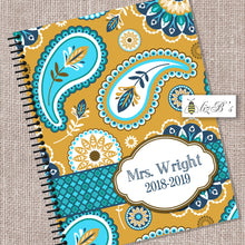 Load image into Gallery viewer, Gold &amp; Teal Paisley Planner  Daily Planner
