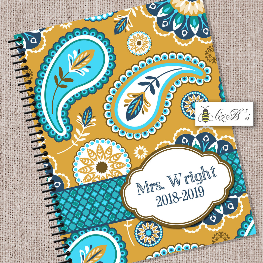 Gold & Teal Paisley Planner  Daily Planner