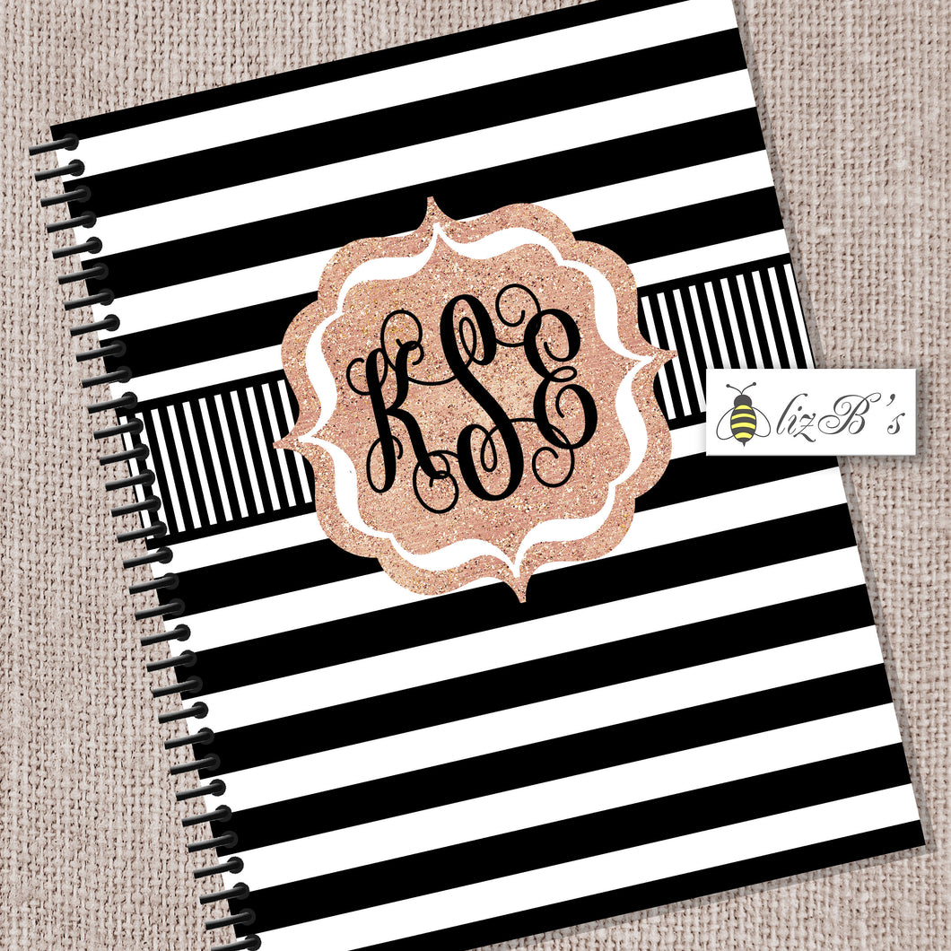 Black and Rose Gold Striped Teacher Planner